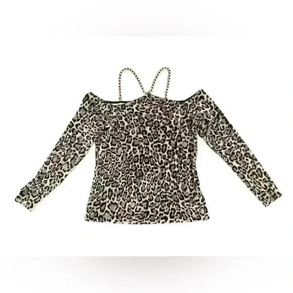 MICHAEL MICHAEL KORS Cold Shoulder Chain Pullover Animal Print Top Size Small - Picture 2 of 12